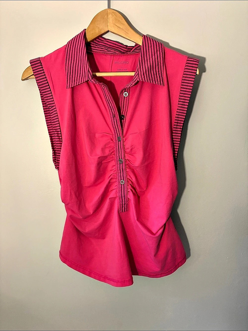 Pilcro Striped Sleeveless Button Front Top in Pink Large NWT